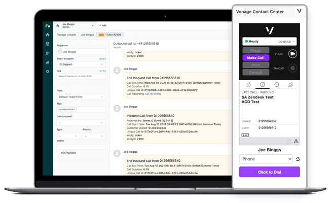 Introducing the new Vonage Contact Center for Zendesk Vonage Contact Center Zendesk screenshot
