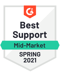 G2 Best Support Mid-Market Spring 2021 Award