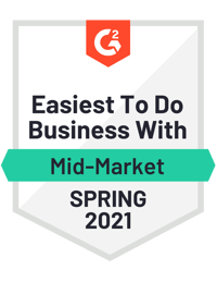G2 Easiest To Do Business With Mid-Market Spring 2021 Award